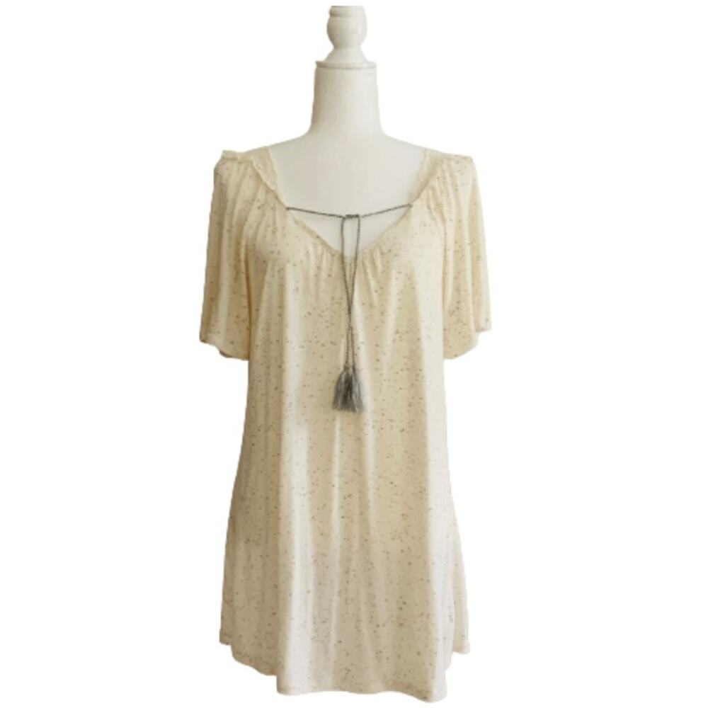 Vintage America Top Shirt Trina Cream Speckled Tassel Short Sleeve Top Small NWT